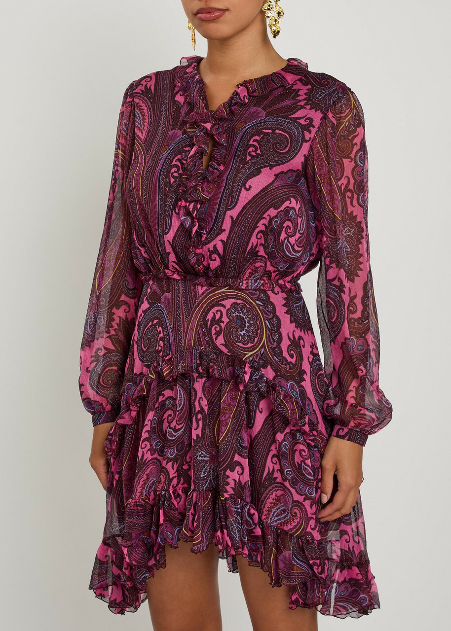 Etro Paisley-print Silk-chiffon Mini Dress Multicoloured