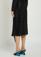 LA Double J Scarf Bead Embellished Satin Midi Skirt Black