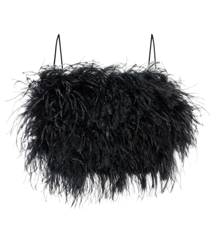 Photo: Miu Miu Feather-trimmed grain de poudre bra top