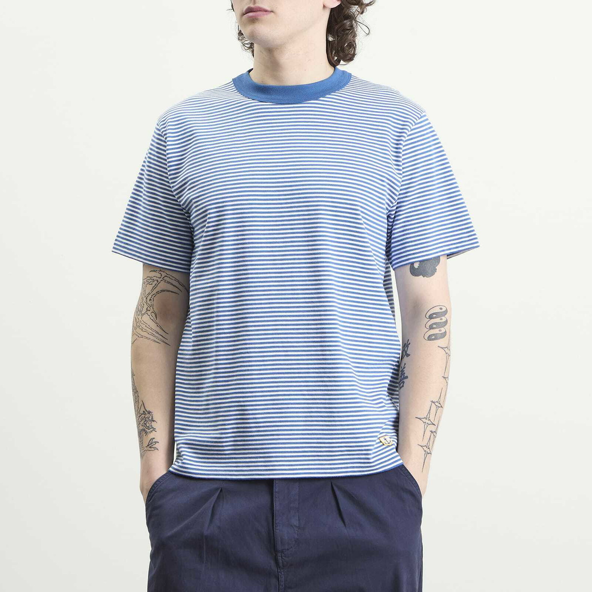 Armor-Lux Men's Fine Stripe T-Shirt in Dark Blue/Blanc