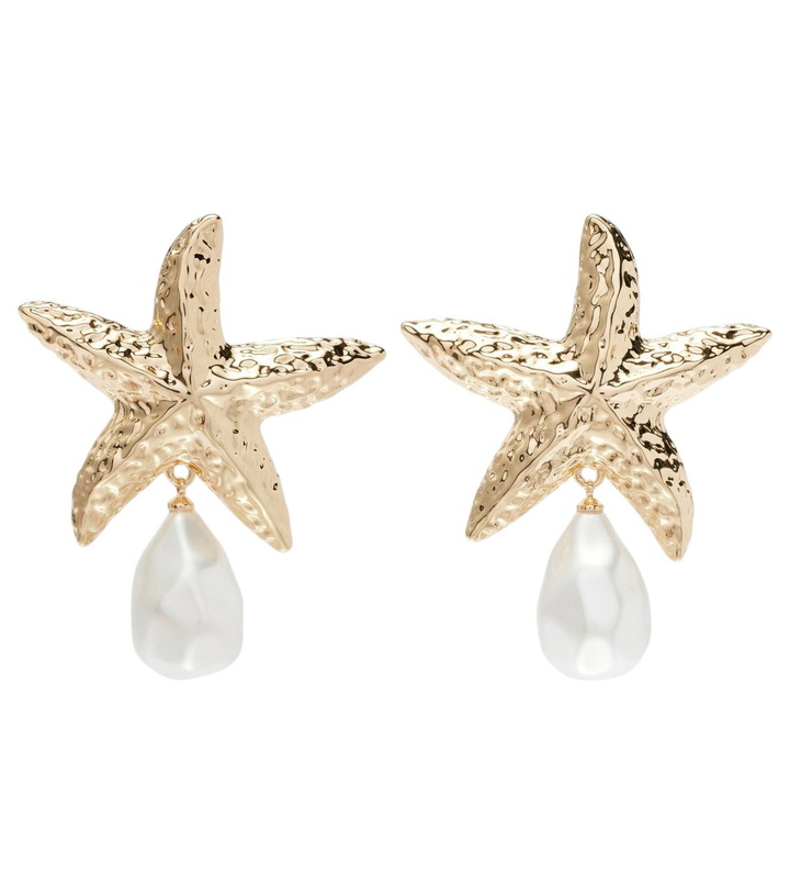 Photo: Self-Portrait Faux pearl-embellished gold-plated earrings
