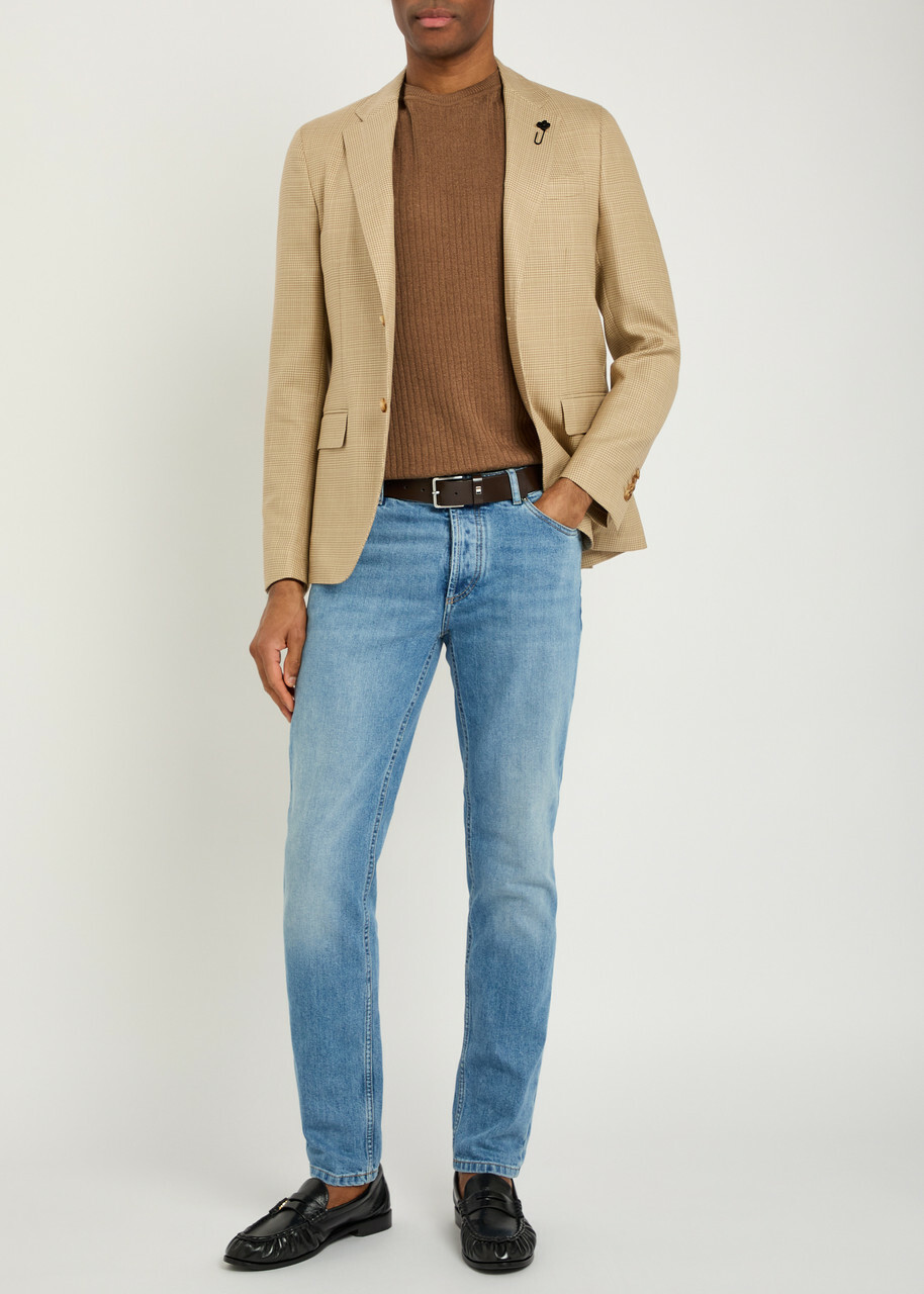 Lardini Ribbed Fine-knit Flax and Cotton-blend T-shirt Brown