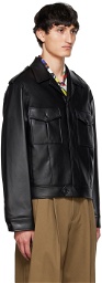 System Black Pocket Faux-Leather Jacket