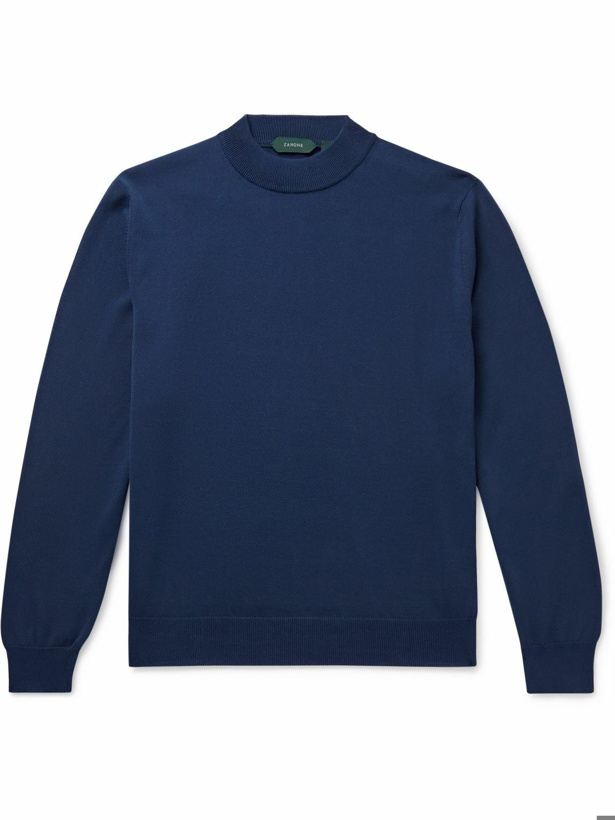 Photo: Incotex - Mock-Neck Cotton Sweater - Blue