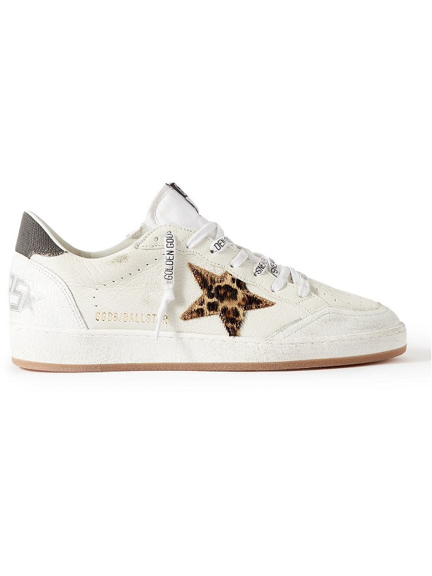 Photo: Golden Goose - Ballstar Distressed Calf Hair-Trimmed Leather Sneakers - White