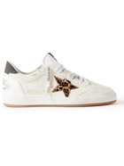 Golden Goose - Ballstar Distressed Calf Hair-Trimmed Leather Sneakers - White