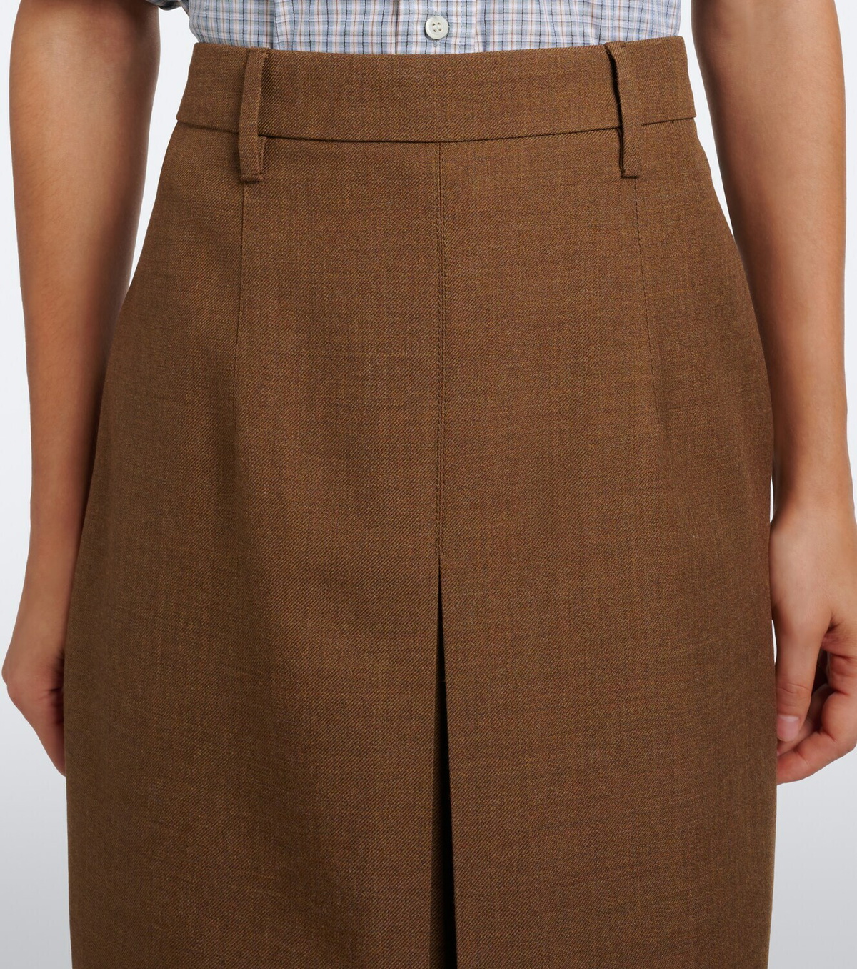 Prada Chiffon-trimmed virgin wool midi skirt