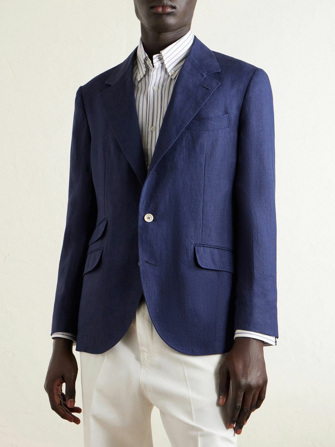 BRUNELLO CUCINELLI リネン ダブルブレステッド ジャケット44 Brunello Cucinelli - Linen Suit Jacket - Blue Brunello Cucinelli