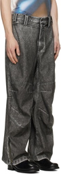 Diesel Gray Distressed-Effect Faux-Leather Pants
