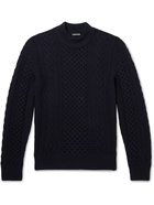 TOM FORD - Cable-Knit Wool, Cotton and Cashmere-Blend Mock-Neck Sweater - Blue