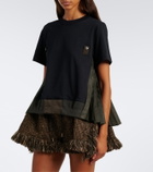 Sacai Paneled plissé cotton jersey T-shirt