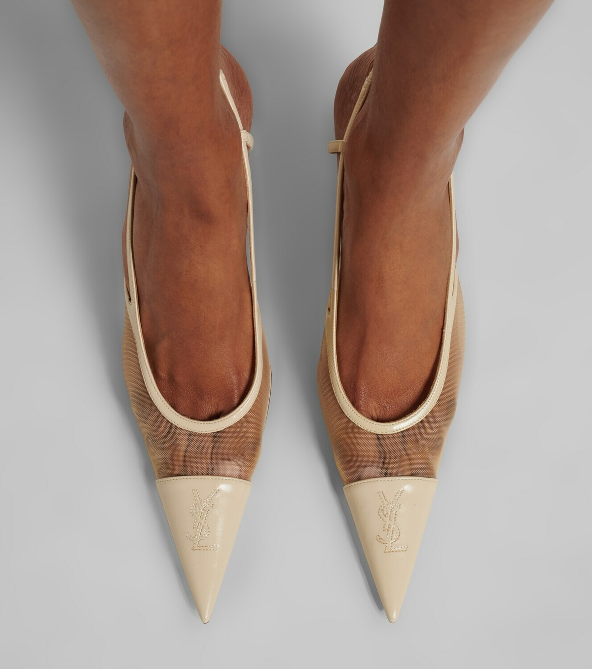 Saint Laurent Renée mesh and leather slingback pumps