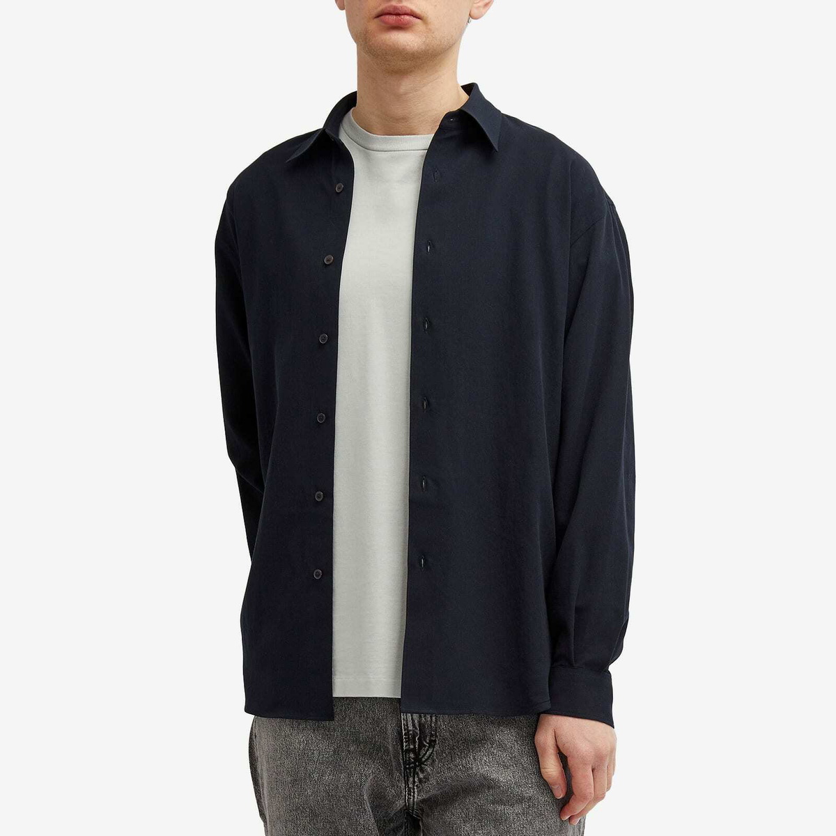 トップス AURALEE HARD TWIST COTTON SILK SHIRT Auralee Men's Hard Twist Cotton Silk Shirt in Dark Navy Auralee