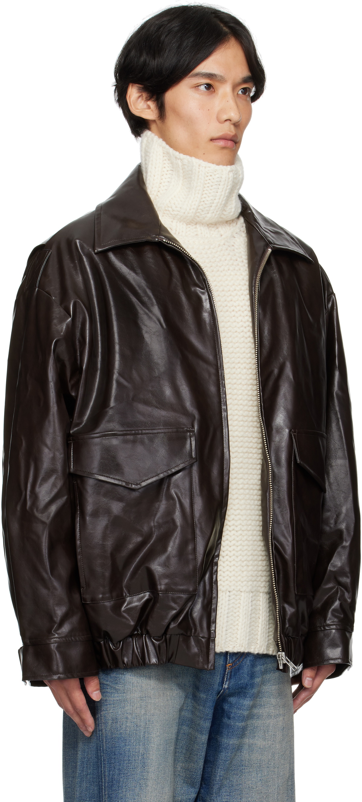 MM6 Maison Margiela Burgundy Sports Faux-Leather Jacket