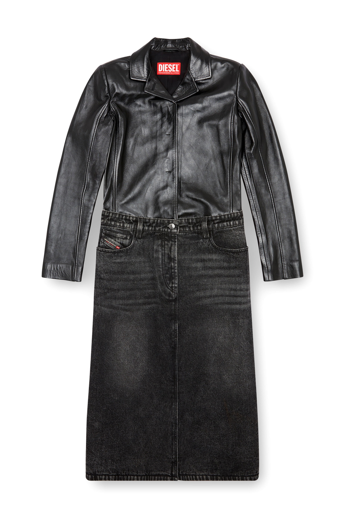 Diesel Hybrid coat in denim and leather - Leather jackets Womens 