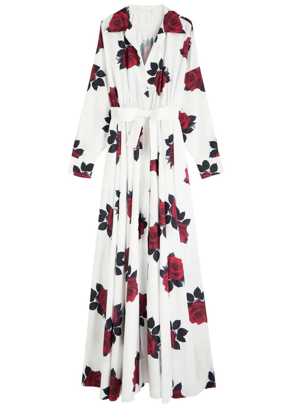 Photo: Norma Kamali Oversized Boyfriend Floral-print Shell Gown White