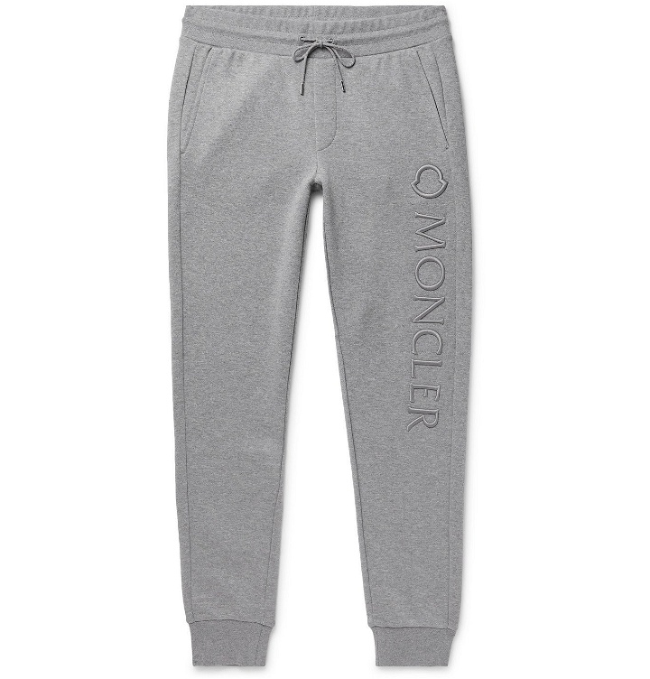 Photo: MONCLER - Slim-Fit Tapered Logo-Embroidered Loopback Cotton-Jersey Sweatpants - Gray