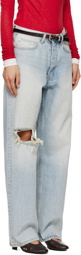 TONYWACK Blue Distressed Loose Straight Jeans