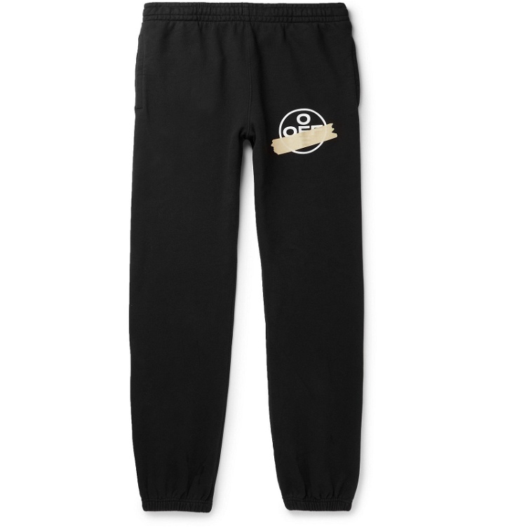 Photo: Off-White - Logo-Print Fleece-Back Cotton-Jersey Sweatpants - Black