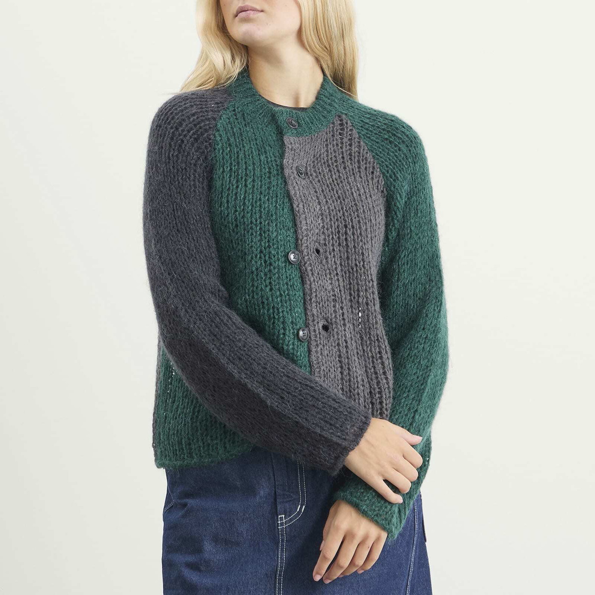 Beams Boy Women's Mohair Crazy Cardigan in Charcoal Grey 