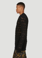 Wool Lace-Stitch Knit Top in Black