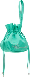 Blumarine Green Satin Rhinestone Logo Pouch