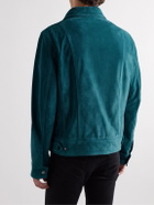 Etro - Embroidered Suede Trucker Jacket - Blue