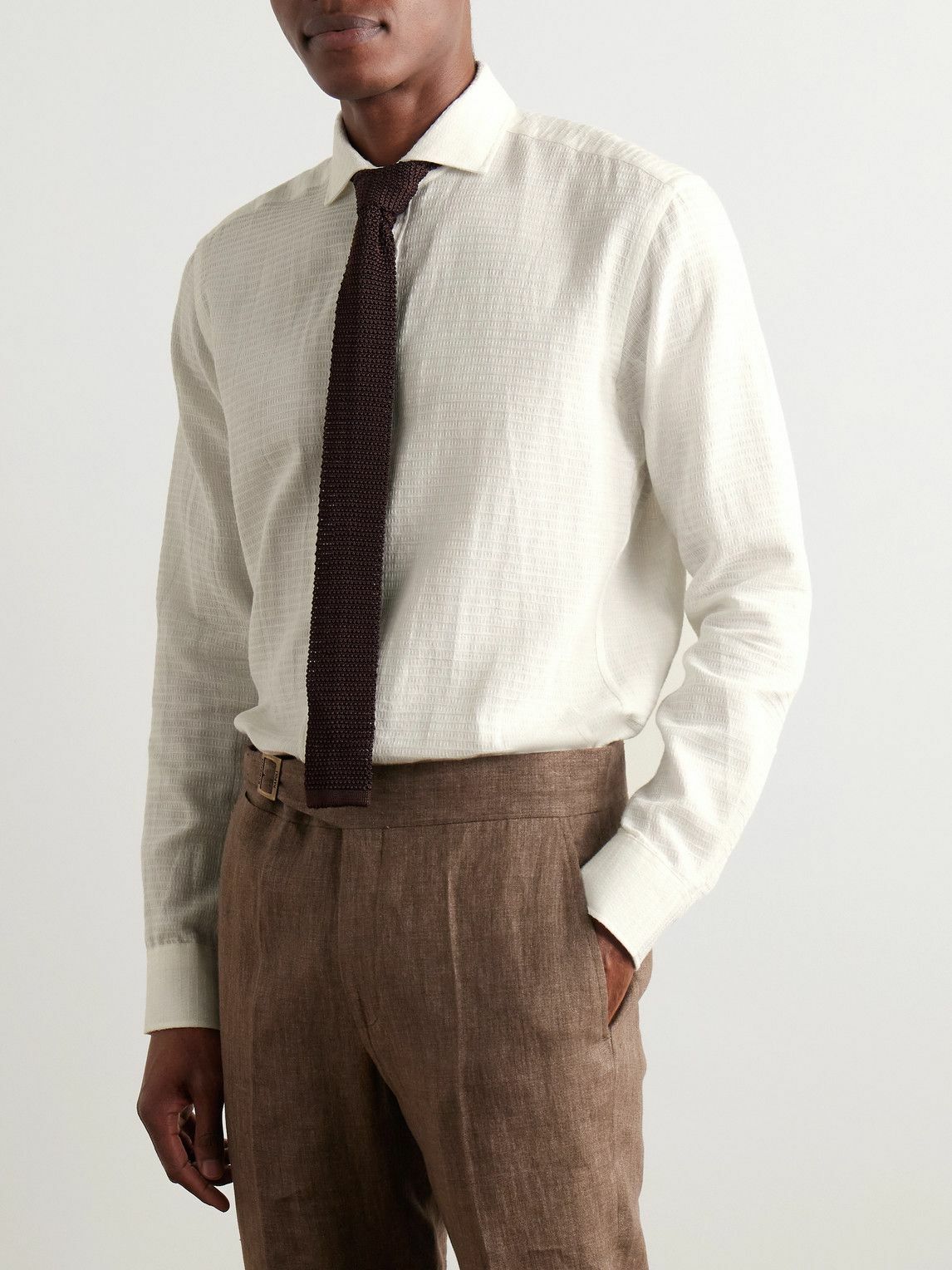 Favourbrook - Haston Cutaway-Collar Linen-Jacquard Shirt - White