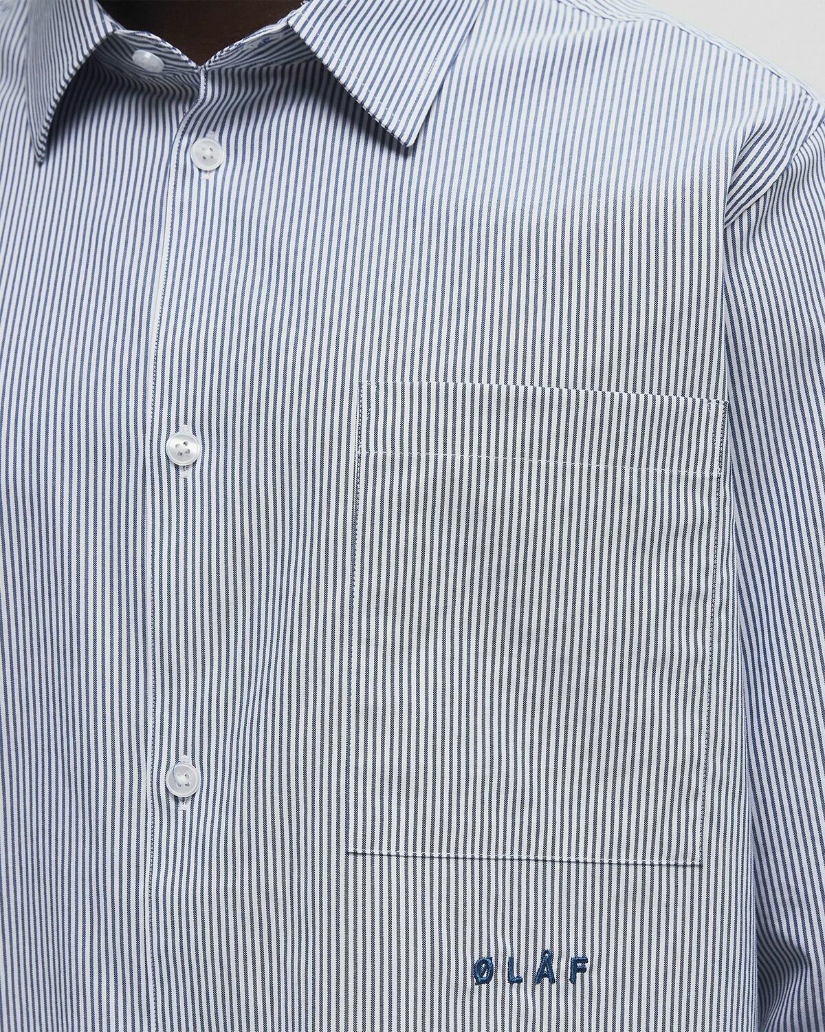 ØLÅF OXFORD STRIPE SHIRT LS Blue Mens Longsleefe