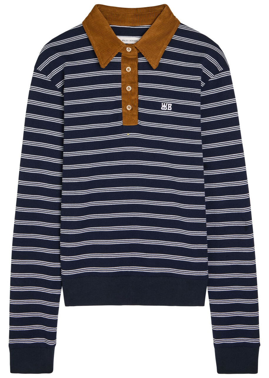 wales bonner ラガーシャツ Wales Bonner Navy adidas Edition Striped V-Neck T-Shirt Wales Bonner