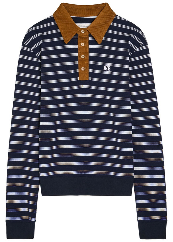 Photo: Wales Bonner Reflect Striped Piqué Cotton Polo Shirt Navy
