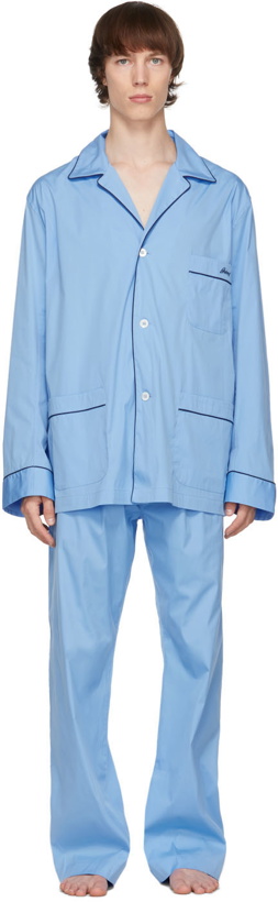 Photo: Brioni Blue Logo Embroidered Pyjama Set