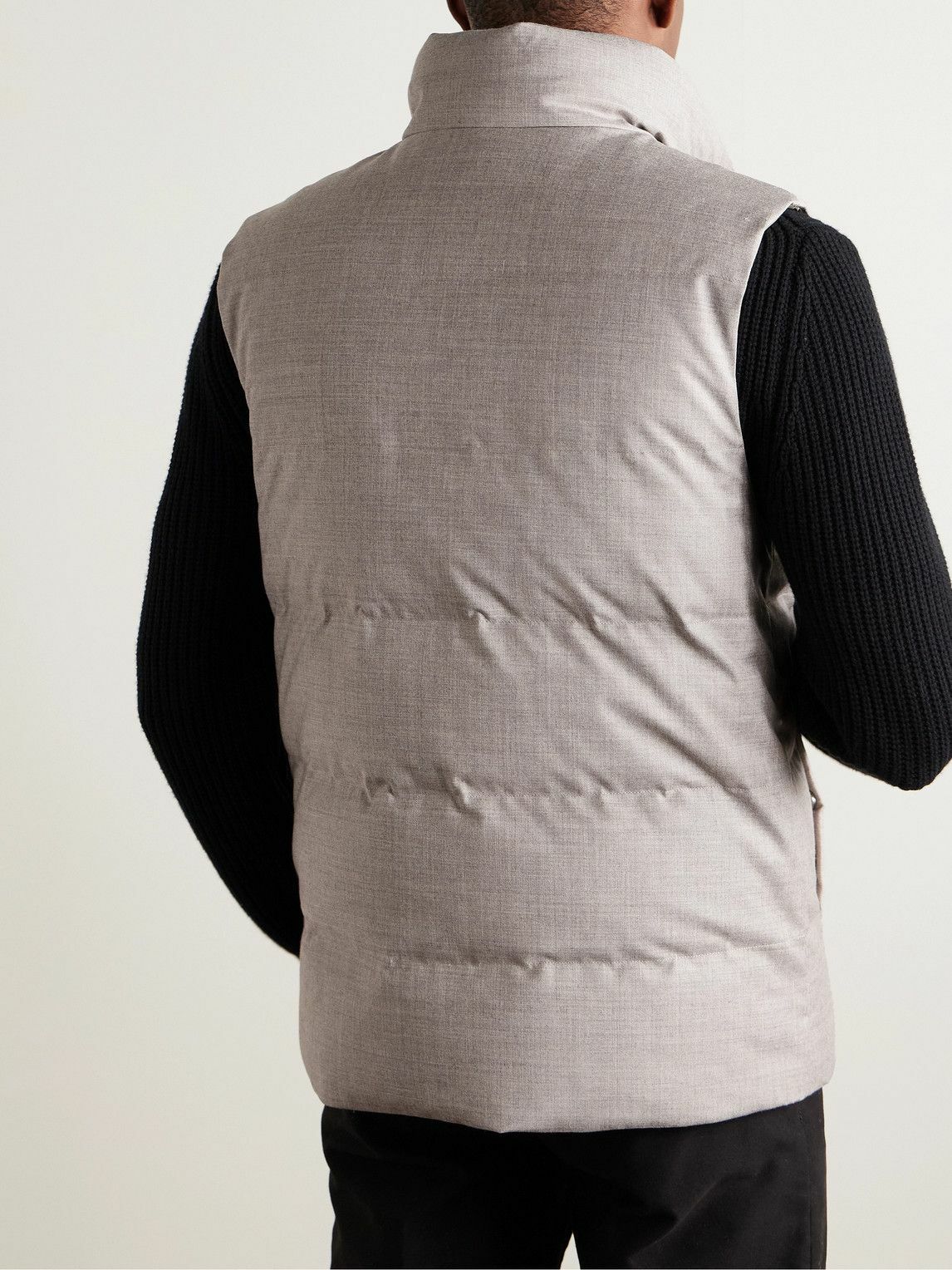 Yves Salomon - Leather-Trimmed Quilted Green Storm System® Wool and Silk-Blend Down Gilet - Gray