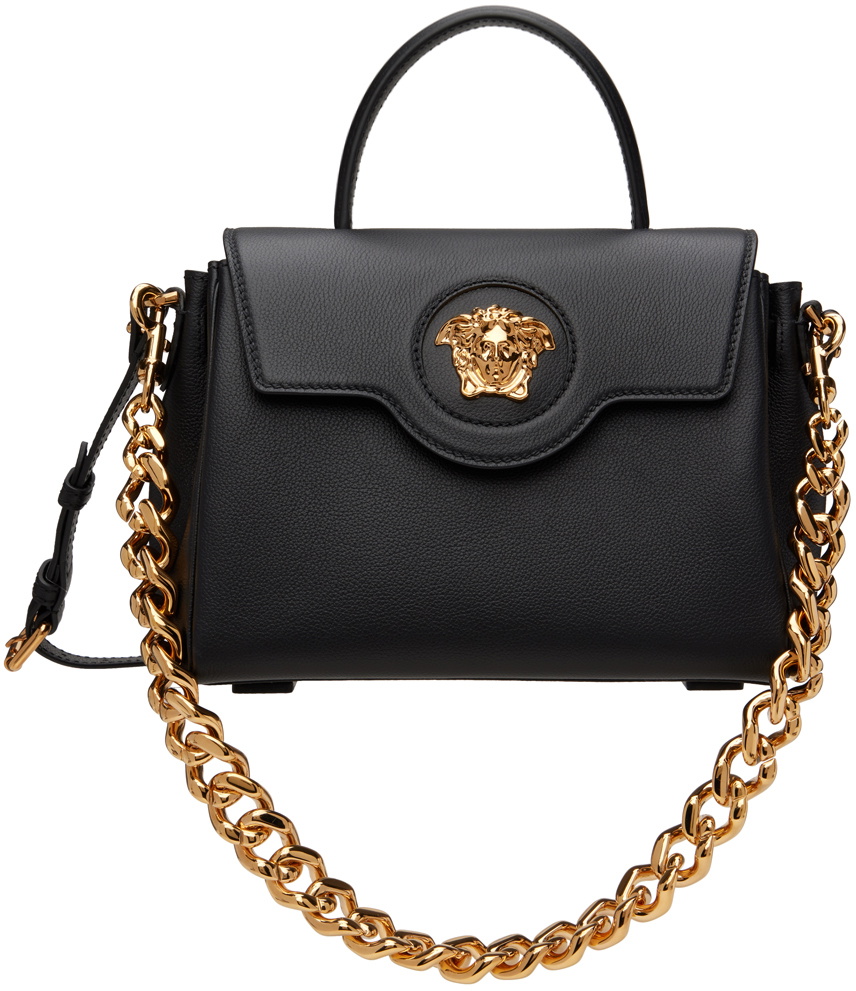 Croc-Effect La Medusa Handbag Black,Gold | VERSACE CA