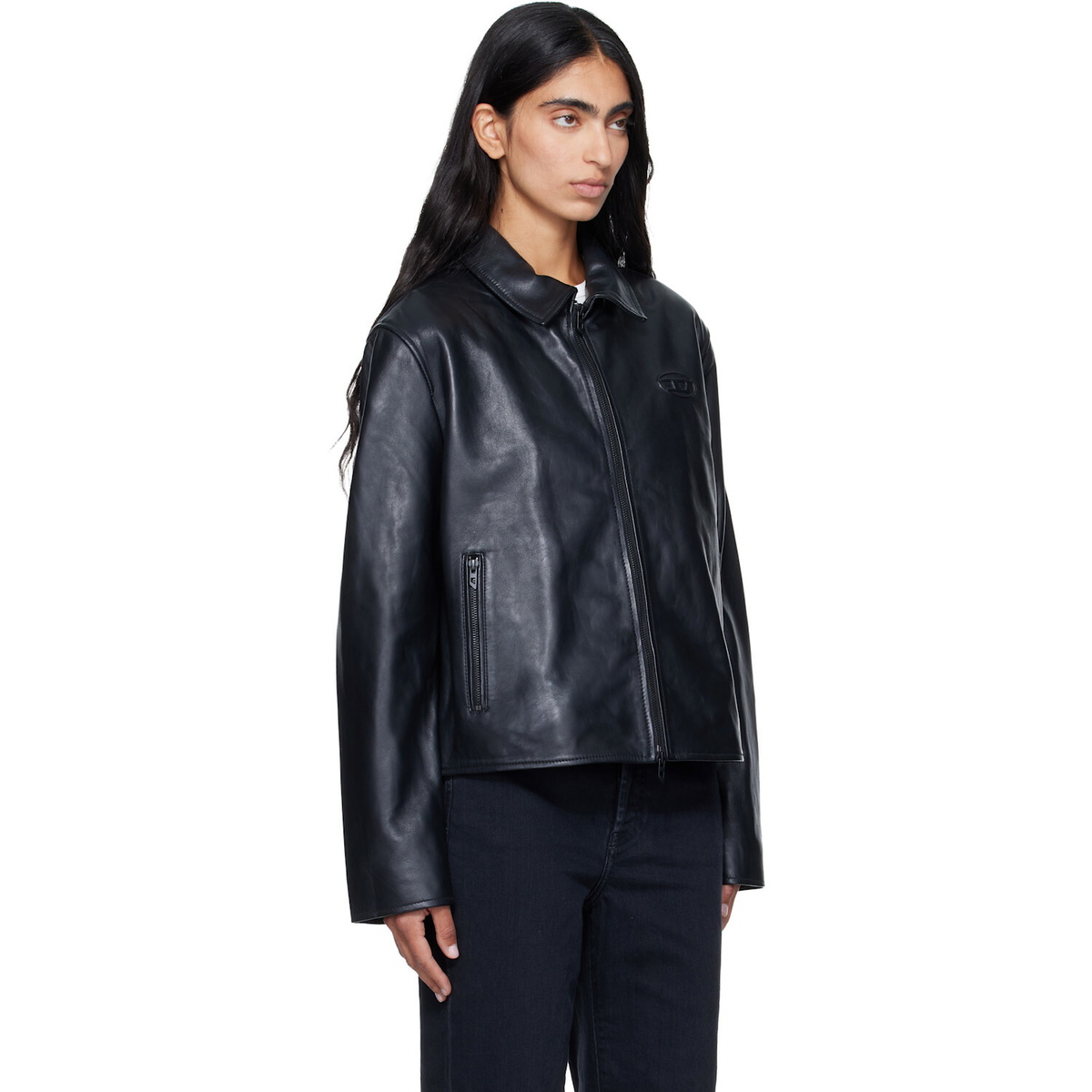 Diesel Black Leather Coach Jacket