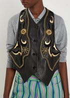 Versace Embellished Panelled Leather Vest Black