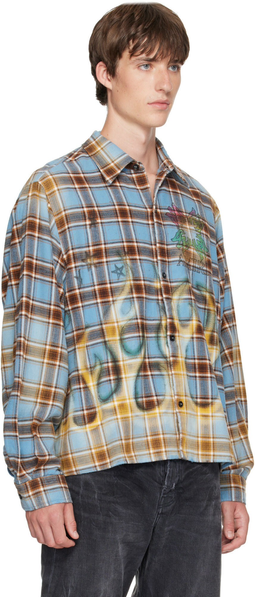 AMIRI Blue MA Quad Bleached Flannel Shirt