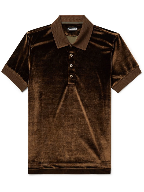 Photo: TOM FORD - Slim-Fit Velour Polo Shirt - Brown