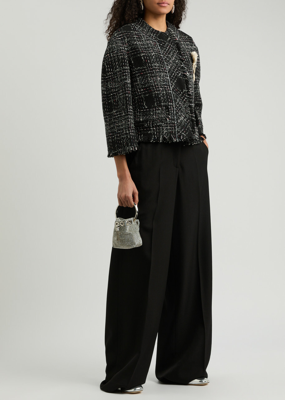 Erdem Double-waist Wide-leg Wool Trousers Black