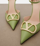 Valentino Garavani D'Orsay VLogo embellished leather pumps