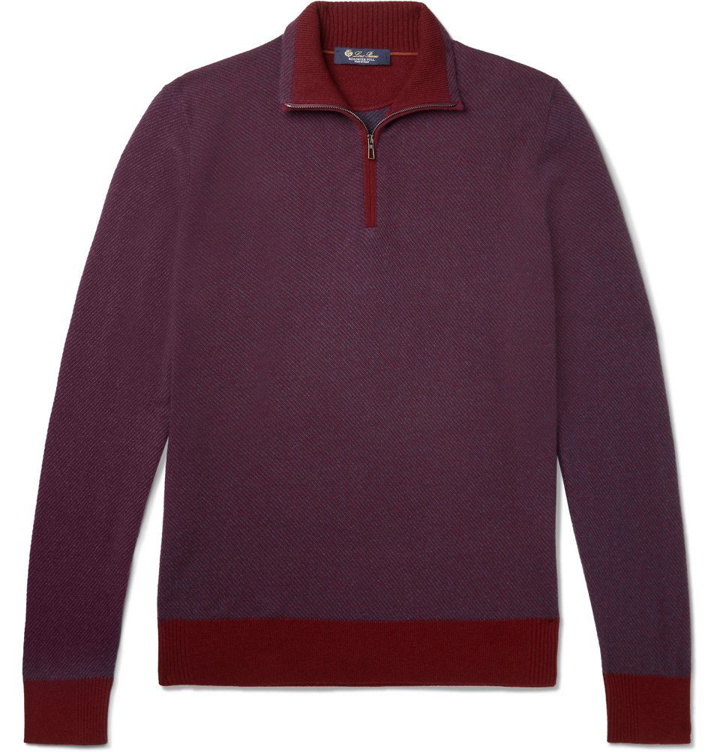 Photo: Loro Piana - Roadster Slim-Fit Striped Cashmere Half-Zip Sweater - Burgundy