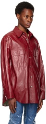 System Red Flap Pocket Faux-Leather Shirt