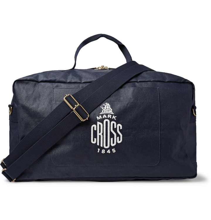 Photo: Mark Cross - Weatherbird Logo-Embroidered Waxed-Canvas Duffle Bag - Blue