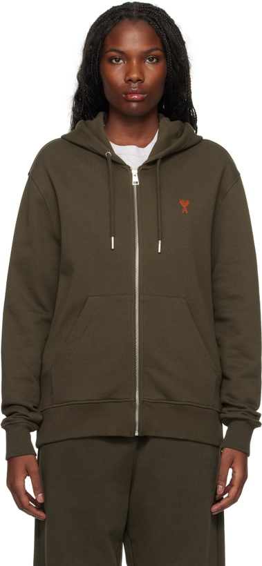 Photo: AMI Paris Brown Ami de Coeur Zipped Hoodie