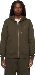 AMI Paris Brown Ami de Coeur Zipped Hoodie