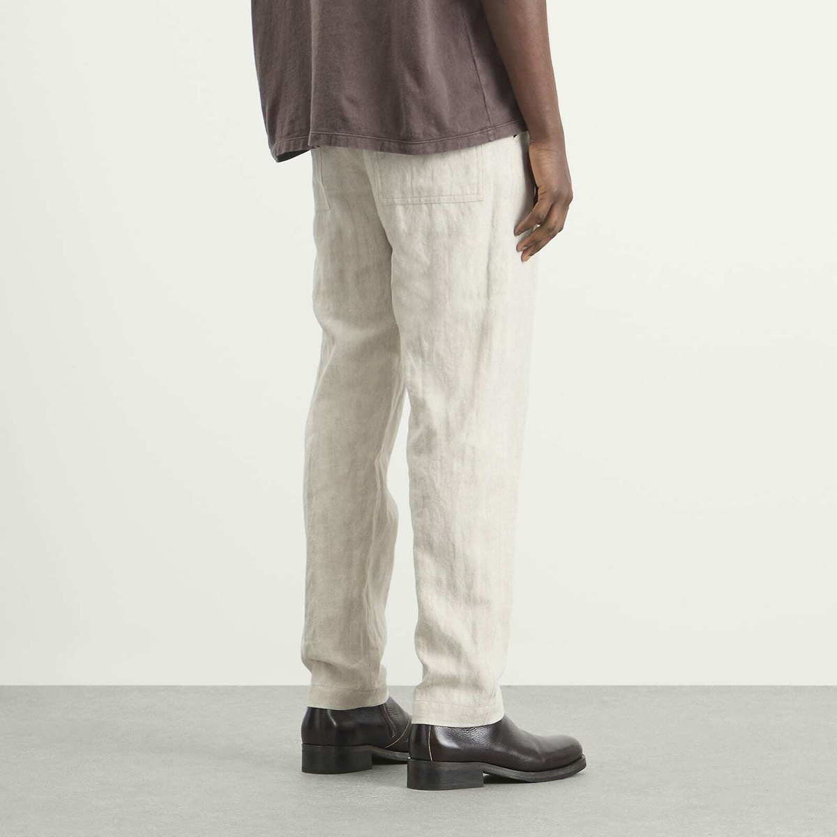 Dries Van Noten Men's Herringbone Cotton Linen Trouser in Off
