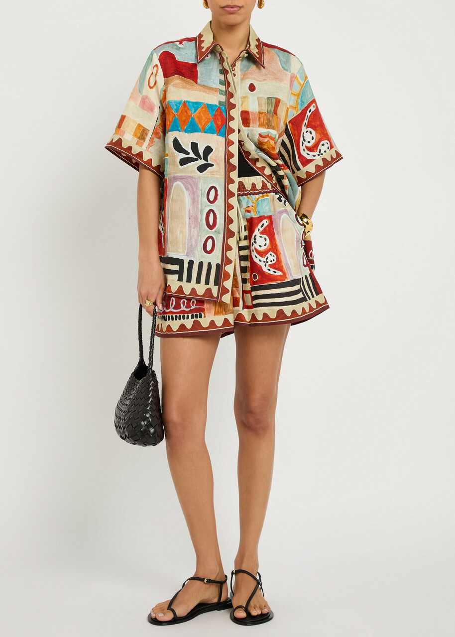 Alemais Michelle Printed Linen Shorts Multicoloured