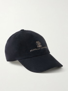 Brunello Cucinelli - Logo-Embroidered Suede Cap - Blue