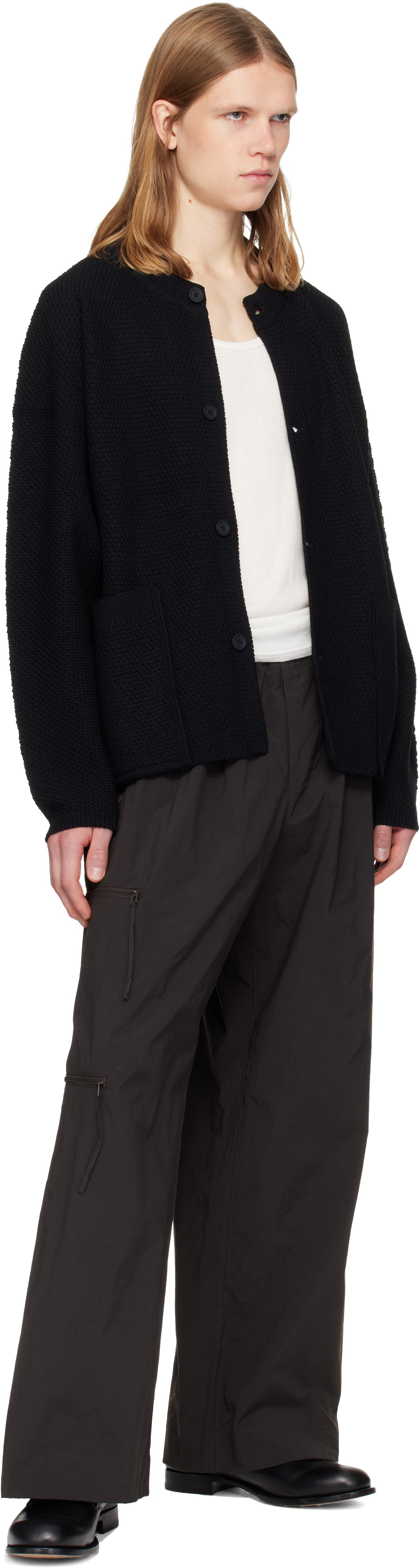 HOMME PLISSÉ ISSEY MIYAKE Black Rustic Knit October Cardigan Homme