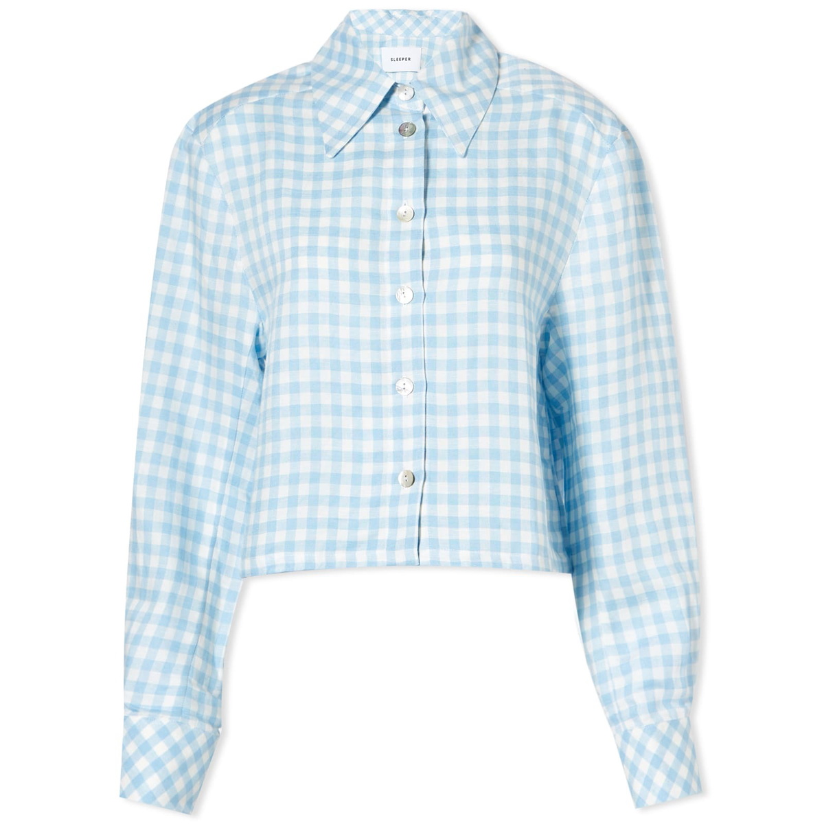 Sleeper Women's Safari Crop Shirt in Blue/White